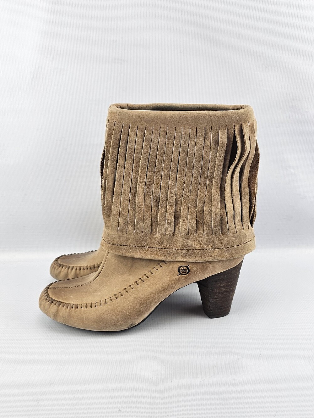 Børn Banbury Fringe Moc Heeled Boots Tan Women's Size 10 - Picture 3 of 8